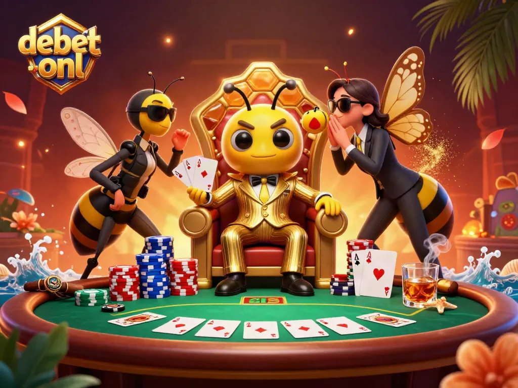 Join the action at debet-onl with a thrilling poker game illustrated in a vibrant casino setting.