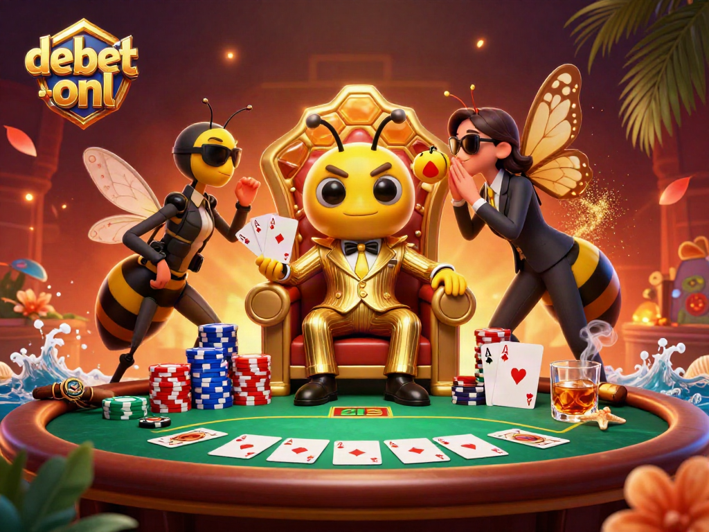 Join the action at debet-onl with a thrilling poker game illustrated in a vibrant casino setting.