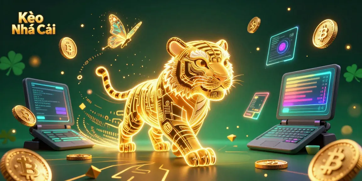 Engage in Kèo Nhà Cái experiences with vibrant digital casino elements and a neon tiger.