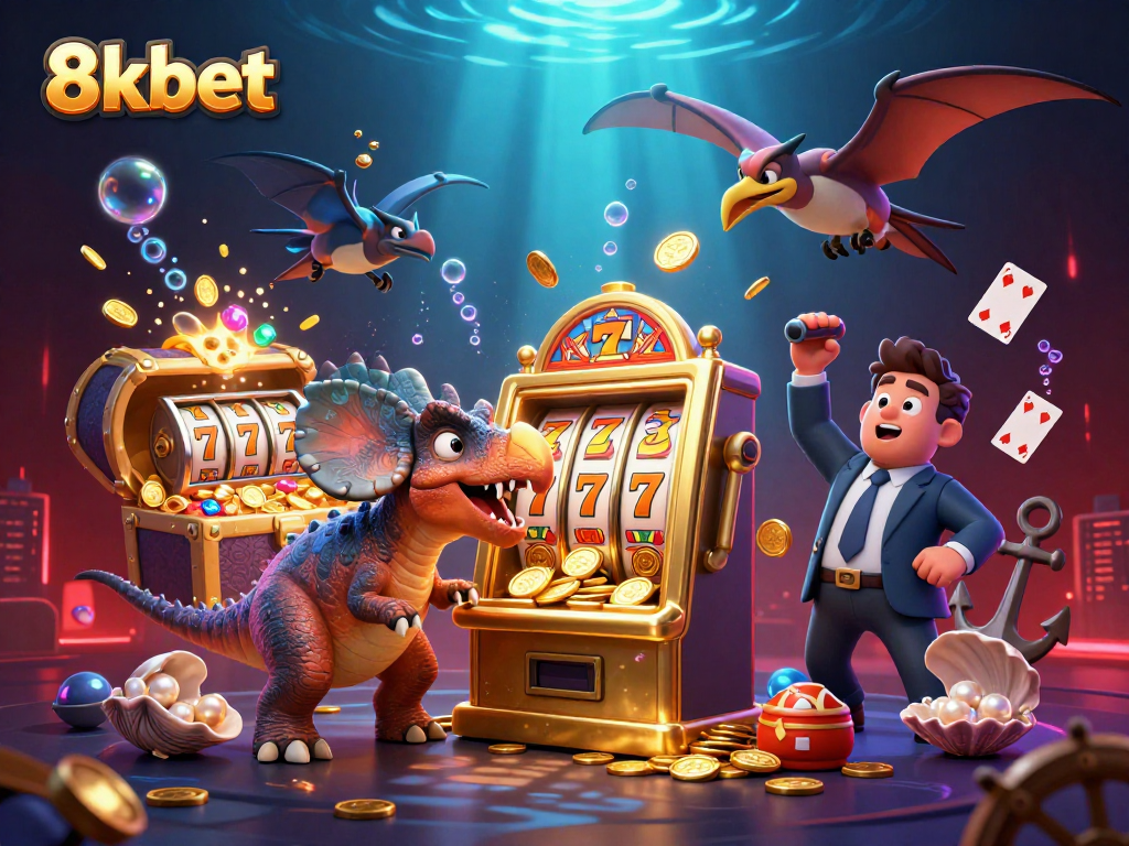 Experience the excitement of 8xbet with a dramatic scene of casino characters and jackpot action.