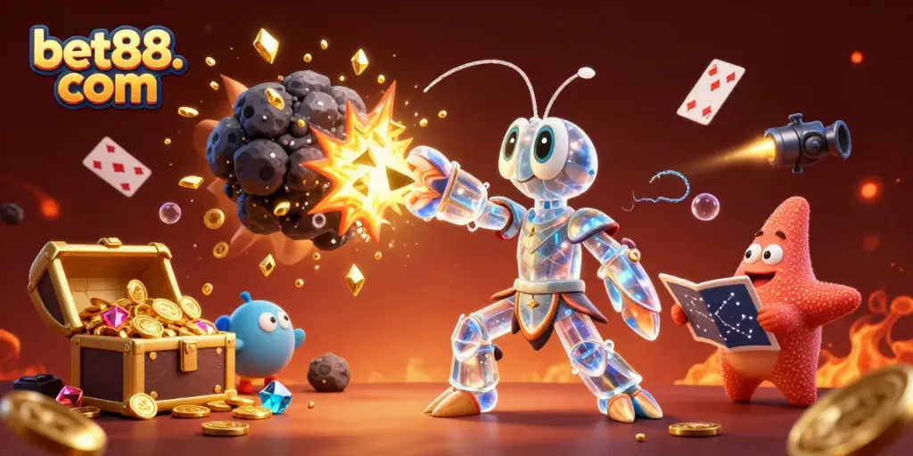 Win big at bet88. com with exciting underwater gaming fun featuring a galactic shrimp and treasure chests.