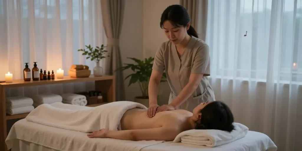 Relaxation scene showcasing 관악구출장마사지 spa service with soothing ambiance and essential oils.