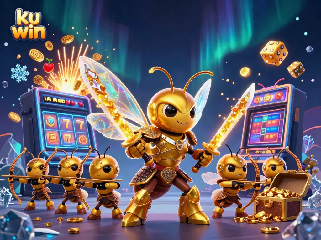 Experience the excitement of ku win with a thrilling casino scene featuring samurai hornet characters and jackpot action.