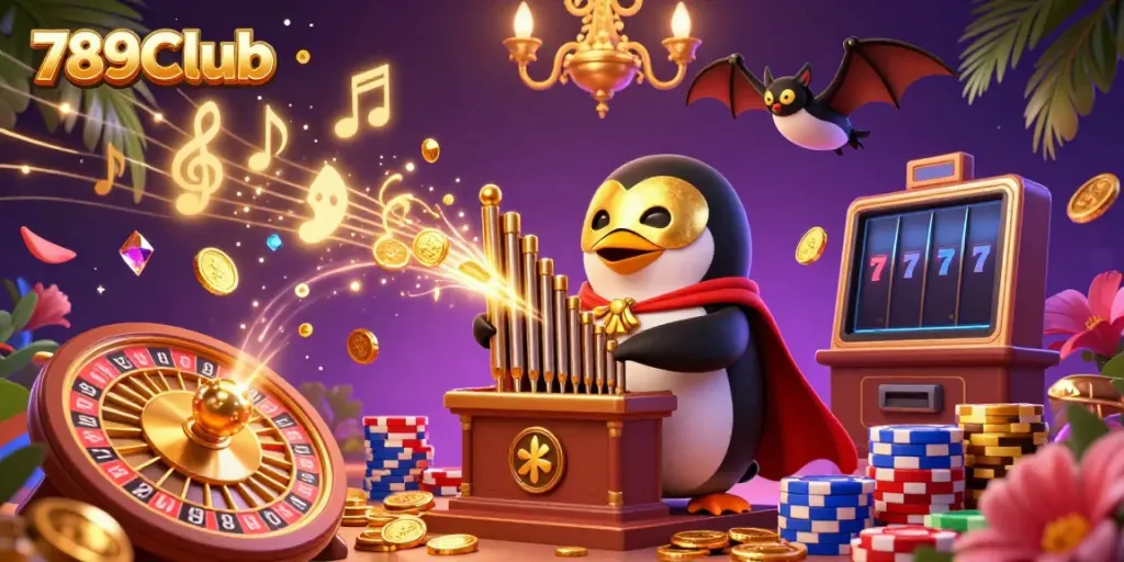 Engage with the thrill of 789Club featuring golden coins, vibrant chips and exciting game elements.