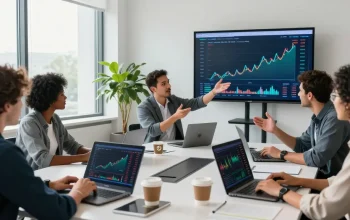 Investors strategizing the best ways to buy in BRICS crypto in a modern conference setting.