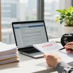 Rote Ausschreibung löschen - Jurist bei der Analyse von Dokumenten in einem modernen Büro.